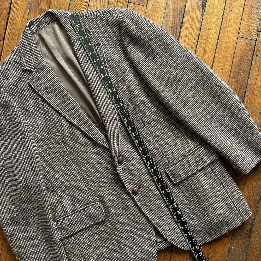 Vtg Harris Tweed Blazer Sport Coat Jacket Ivy Hunting Country Beige Brown L‎ 44